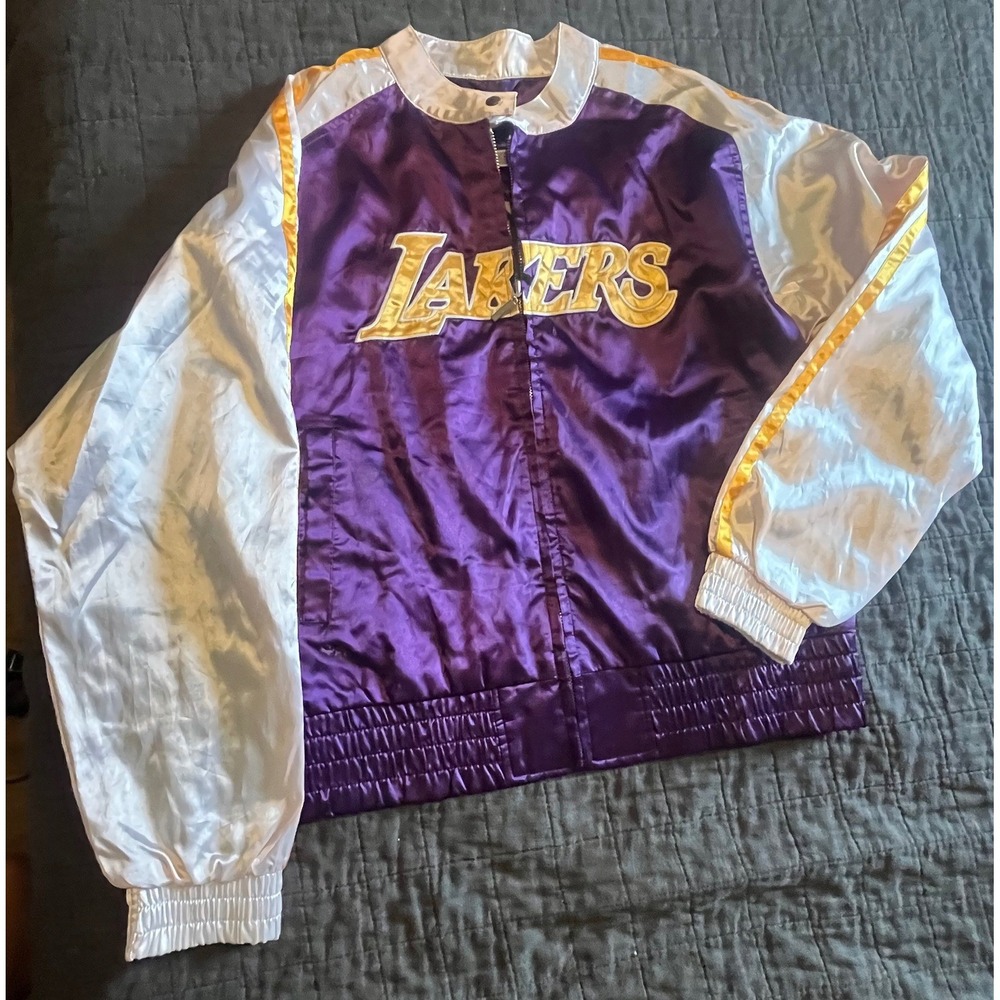 Reebok NBA Los Angeles Lakers Youth XL 2XL Satin Warm Up Jacket Purple 5198J 05
